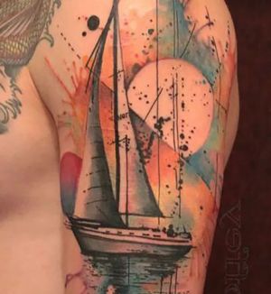 tatuaje de barco watercolor