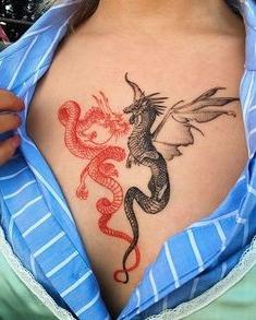tatuaje de dragones en el pecho