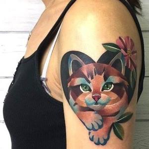 tatuaje de gato y corazon