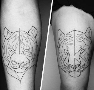 tatuaje de tigre en la pierna