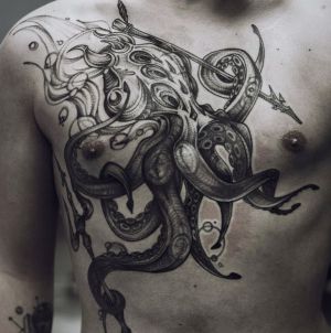 tatuaje de pulpo en el pecho