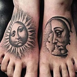 tatuaje sol y luna dotwork