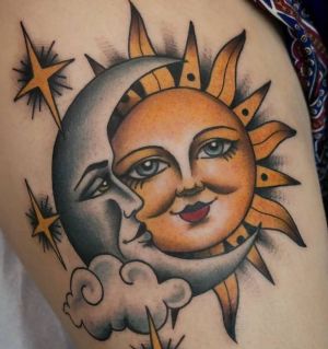 tatuaje sol y luna old school